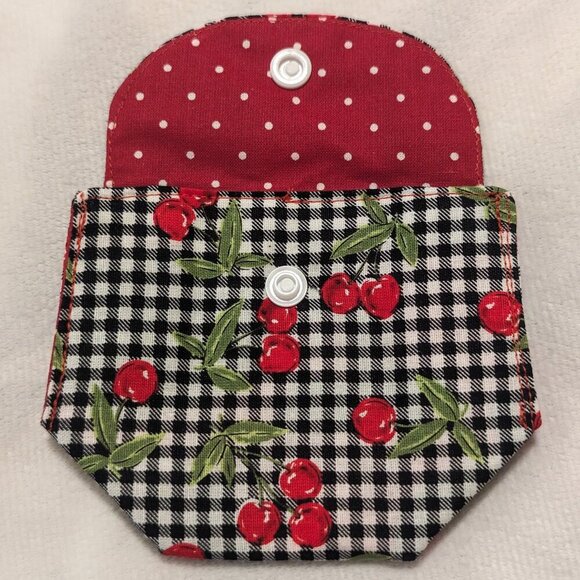 NWT Handmade Coin Purse - Cherries, gingham, and polka dots - OOAK - Picture 1 of 4